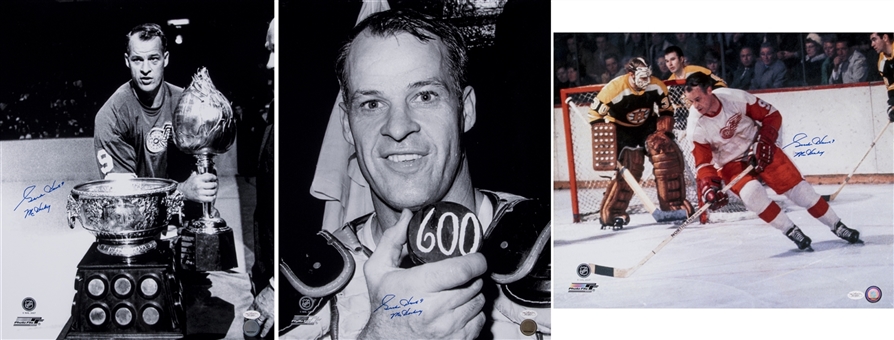 Lot of (3) Gordie Howe Autographed/Inscribed "Mr. Hockey" Photographs (JSA)